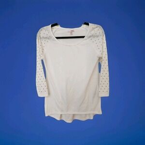 Bongo Womens 3/4 Sleeve White Top Size Small Gold Studded Sleeves Casual‎